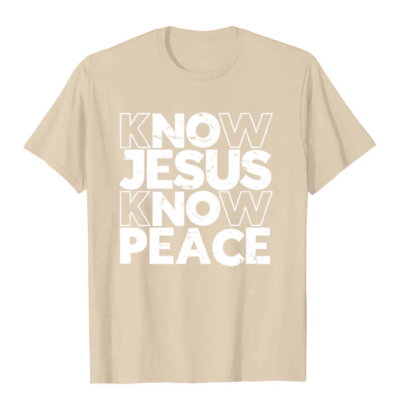 Christianartworkshop Minimalist Know Jesus Know Peace Typography Unisex T-shirt - Beige - 2XL - image 4
