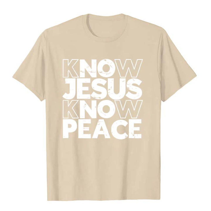 Christianartworkshop Minimalist Know Jesus Know Peace Typography Unisex T-shirt - Beige - 2XL - image 4