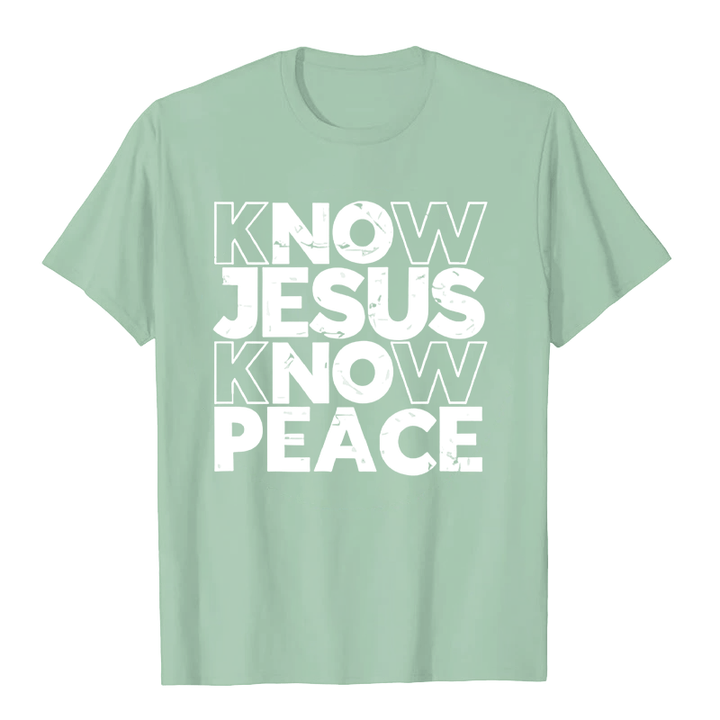 Christianartworkshop Minimalist Know Jesus Know Peace Typography Unisex T-shirt - Light Green - 2XL - image 7