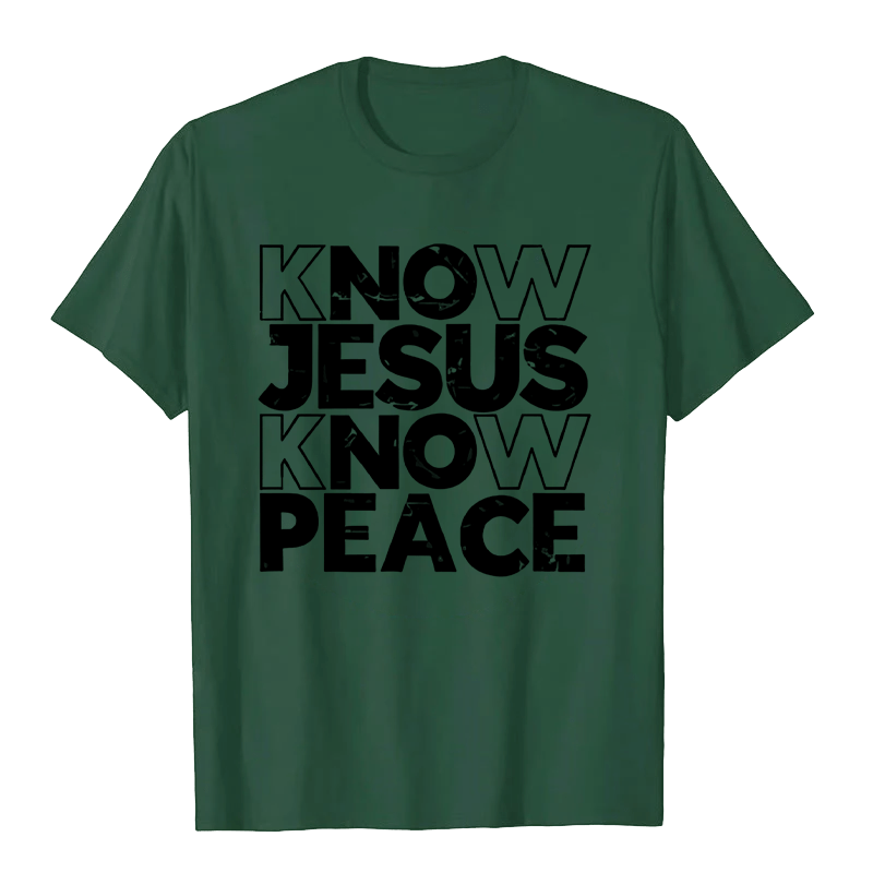 Christianartworkshop Minimalist Know Jesus Know Peace Typography Unisex T-shirt - Dark Green - 2XL - image 9
