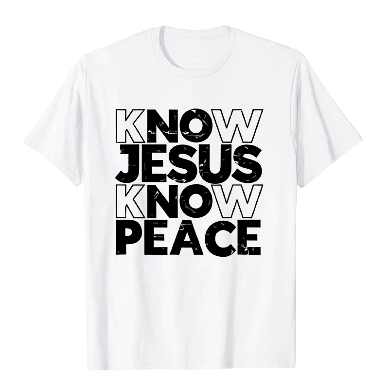 Christianartworkshop Minimalist Know Jesus Know Peace Typography Unisex T-shirt - White - 2XL - image 3