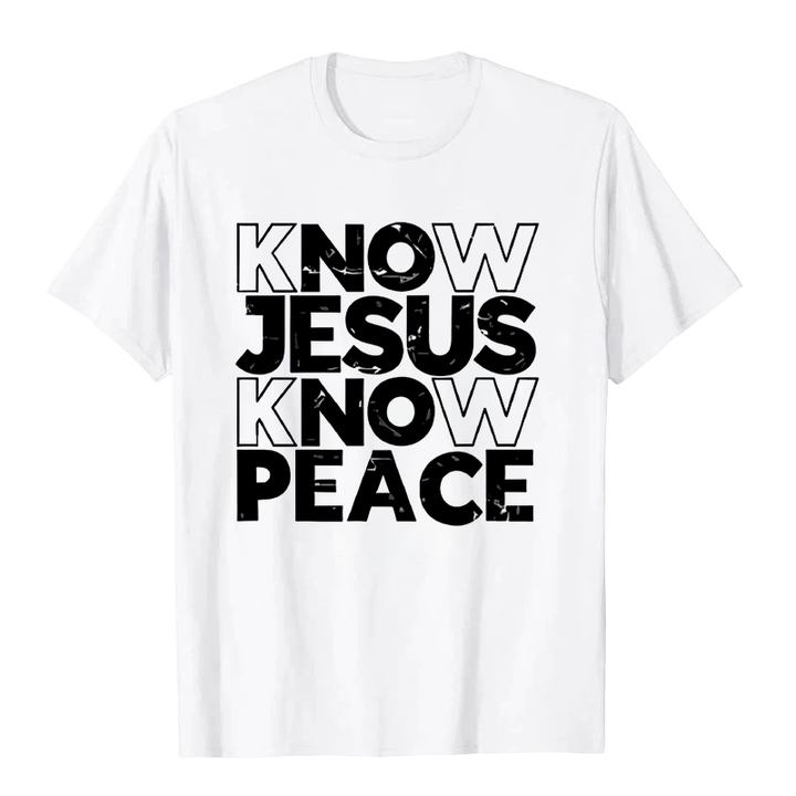 Christianartworkshop Minimalist Know Jesus Know Peace Typography Unisex T-shirt - White - 2XL - image 3