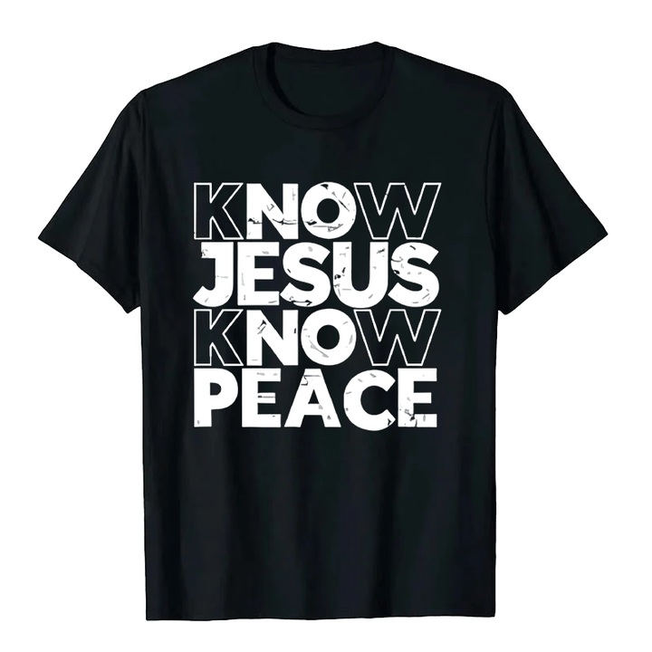 Christianartworkshop Minimalist Know Jesus Know Peace Typography Unisex T-shirt - Black - 2XL - image 2