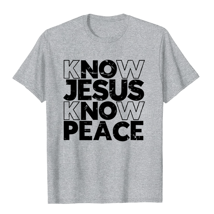 Christianartworkshop Minimalist Know Jesus Know Peace Typography Unisex T-shirt - Grey - 2XL - image 0