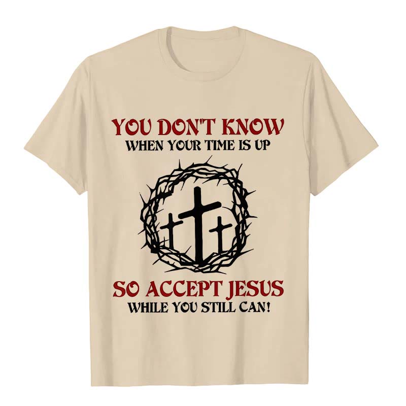 Christianartworkshop Religious Warning Accept Jesus Thorn Crown Cross Unisex T-shirt - Beige - 2XL - image 3