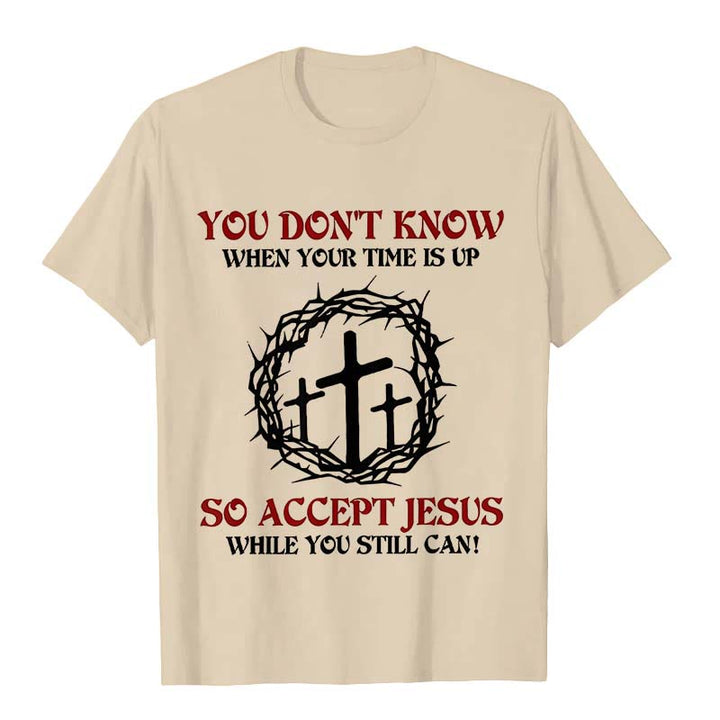 Christianartworkshop Religious Warning Accept Jesus Thorn Crown Cross Unisex T-shirt - Beige - 2XL - image 3