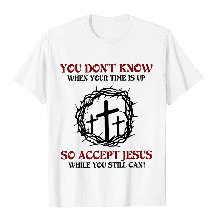 Christianartworkshop Religious Warning Accept Jesus Thorn Crown Cross Unisex T-shirt