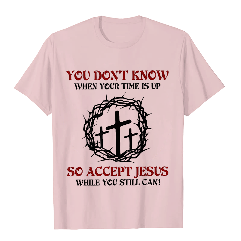 Christianartworkshop Religious Warning Accept Jesus Thorn Crown Cross Unisex T-shirt - Light Pink - 2XL - image 5