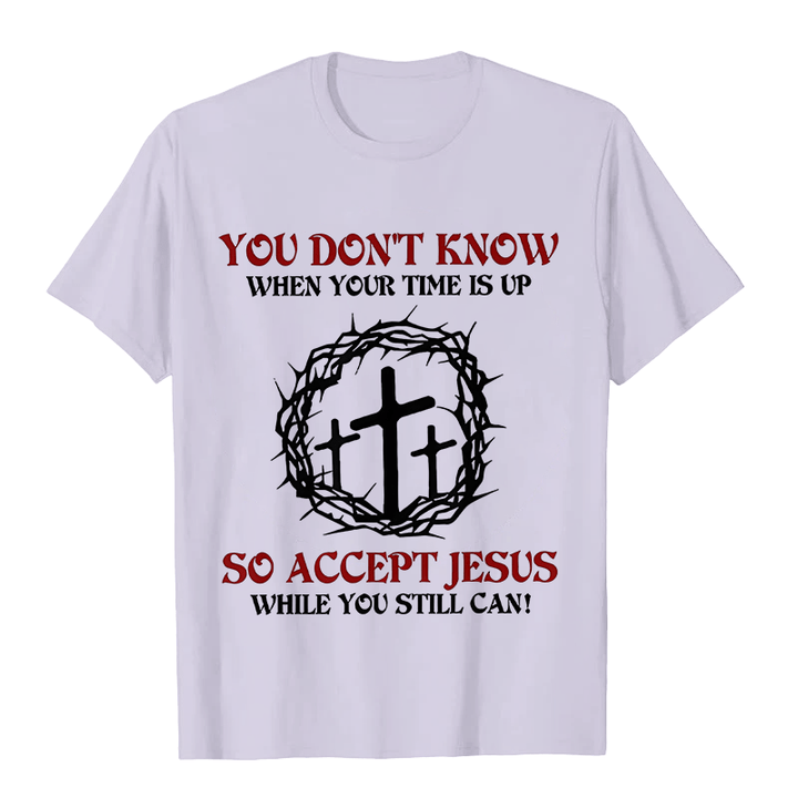 Christianartworkshop Religious Warning Accept Jesus Thorn Crown Cross Unisex T-shirt - Light Purple - 2XL - image 4