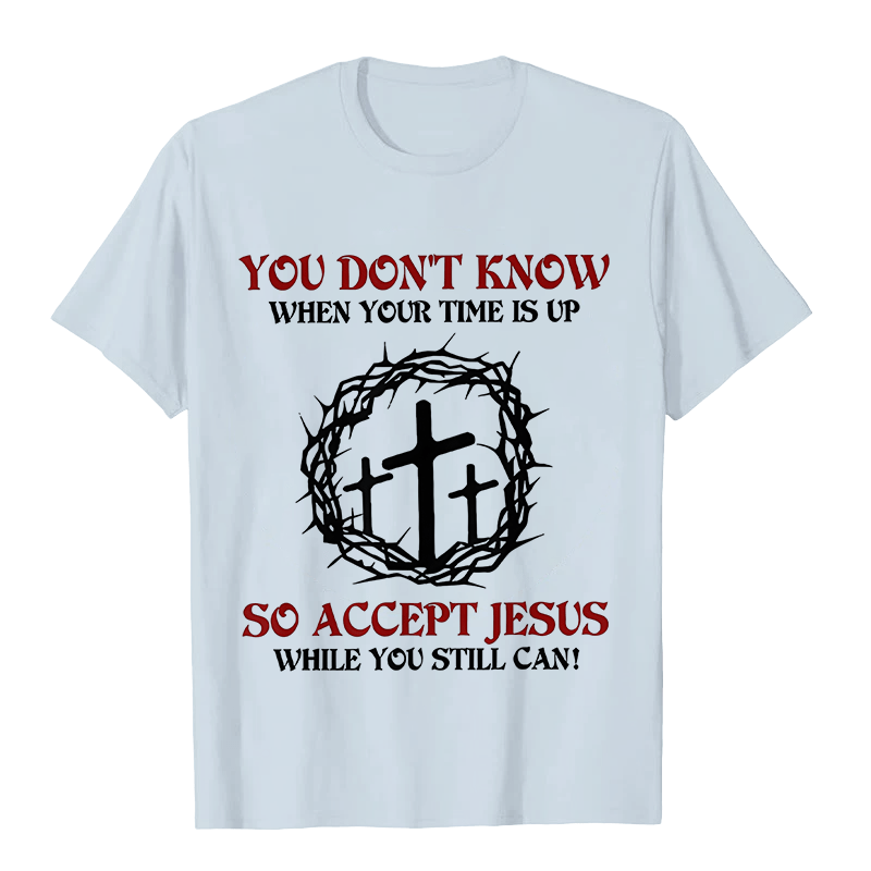 Christianartworkshop Religious Warning Accept Jesus Thorn Crown Cross Unisex T-shirt - Light Blue - 2XL - image 0