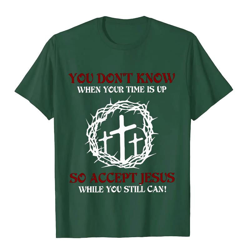 Christianartworkshop Religious Warning Accept Jesus Thorn Crown Cross Unisex T-shirt - Dark Green - 2XL - image 7