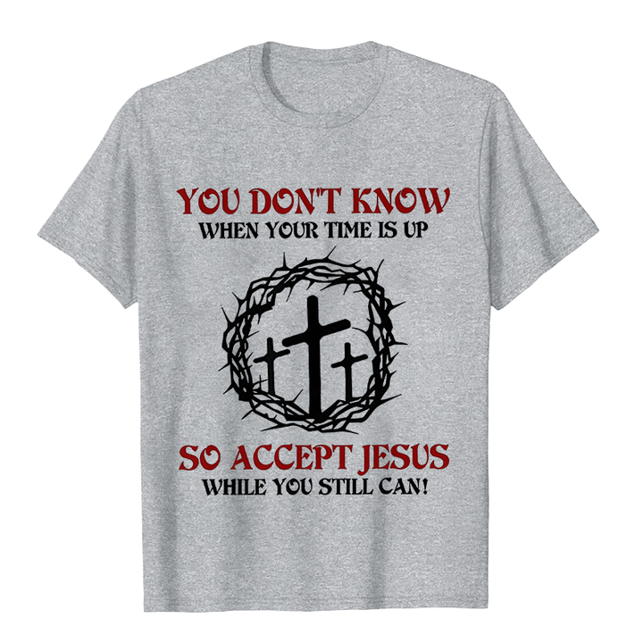 Christianartworkshop Religious Warning Accept Jesus Thorn Crown Cross Unisex T-shirt - Grey - 2XL - image 2