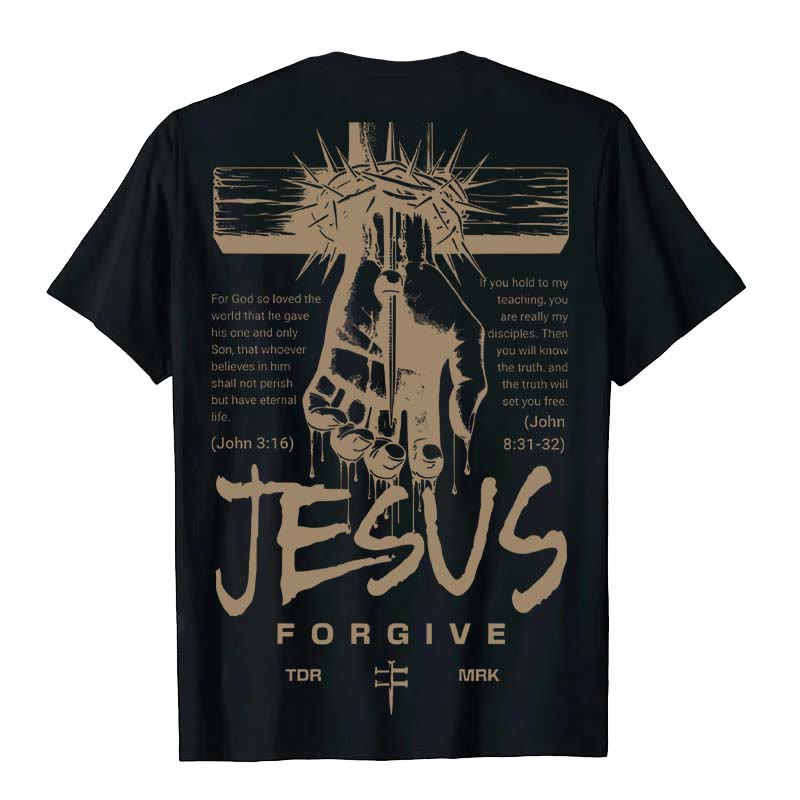 Christianartworkshop Religious Jesus Forgive Crown of Thorns Cross Unisex T-shirt - image 24