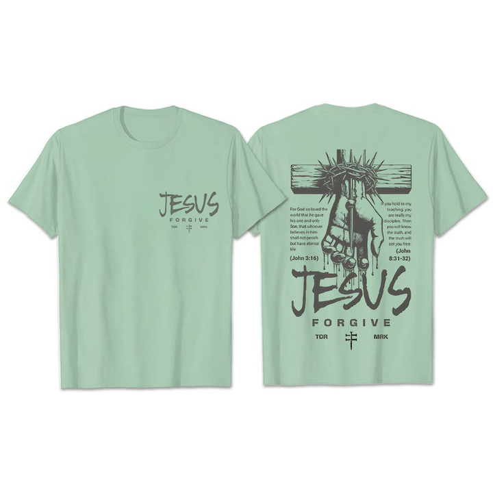 Christianartworkshop Religious Jesus Forgive Crown of Thorns Cross Unisex T-shirt - Light Green - 2XL - image 17