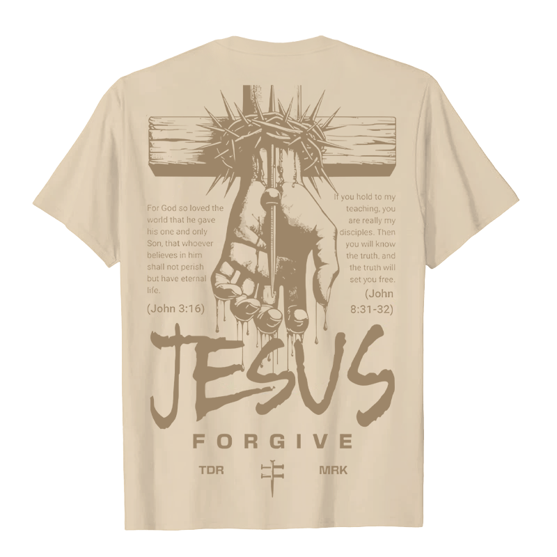 Christianartworkshop Religious Jesus Forgive Crown of Thorns Cross Unisex T-shirt - image 3