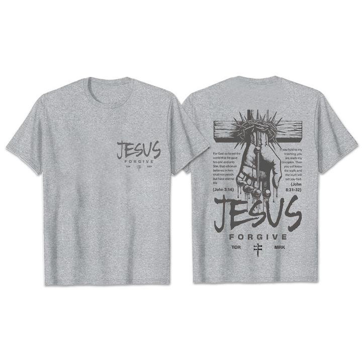 Christianartworkshop Religious Jesus Forgive Crown of Thorns Cross Unisex T-shirt - Grey - 2XL - image 14