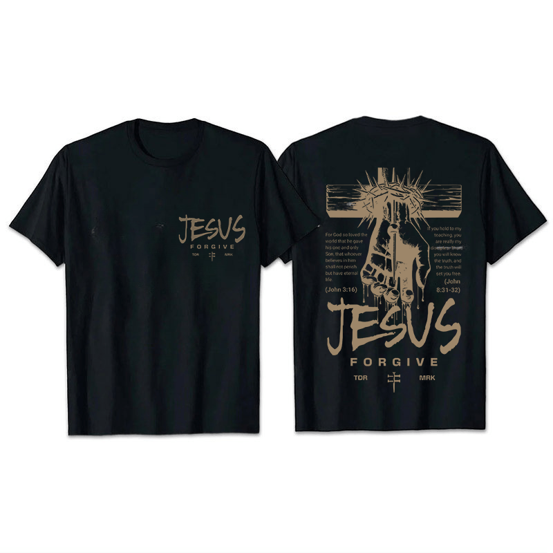 Christianartworkshop Religious Jesus Forgive Crown of Thorns Cross Unisex T-shirt - Black - 2XL - image 27