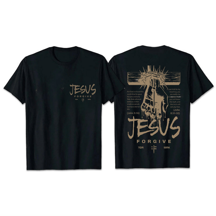 Christianartworkshop Religious Jesus Forgive Crown of Thorns Cross Unisex T-shirt