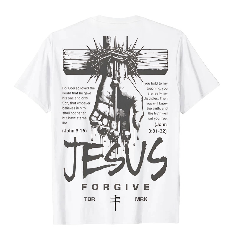 Christianartworkshop Religious Jesus Forgive Crown of Thorns Cross Unisex T-shirt