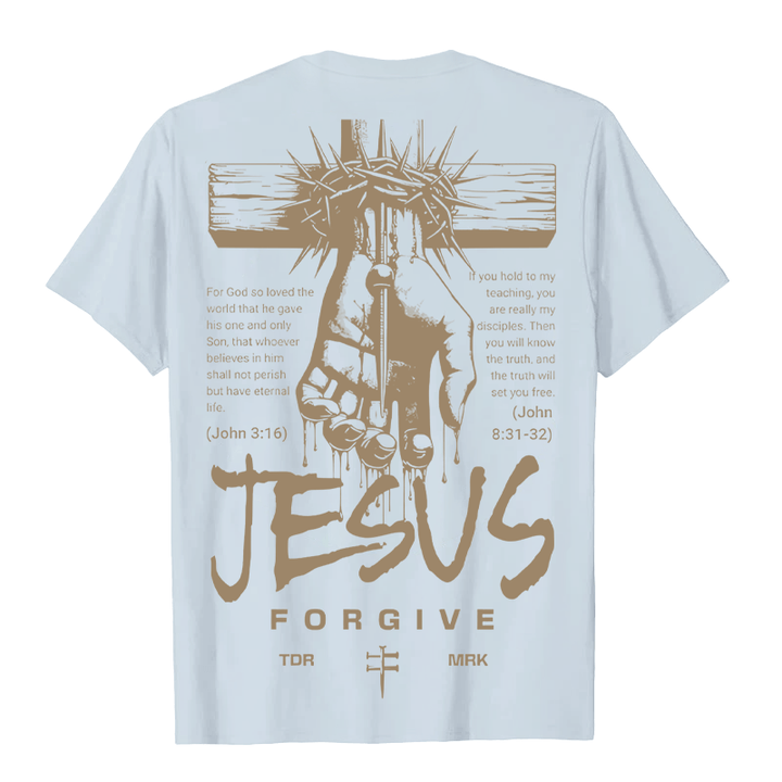 Christianartworkshop Religious Jesus Forgive Crown of Thorns Cross Unisex T-shirt - image 0