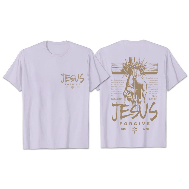 Christianartworkshop Religious Jesus Forgive Crown of Thorns Cross Unisex T-shirt - Light Purple - 2XL - image 12