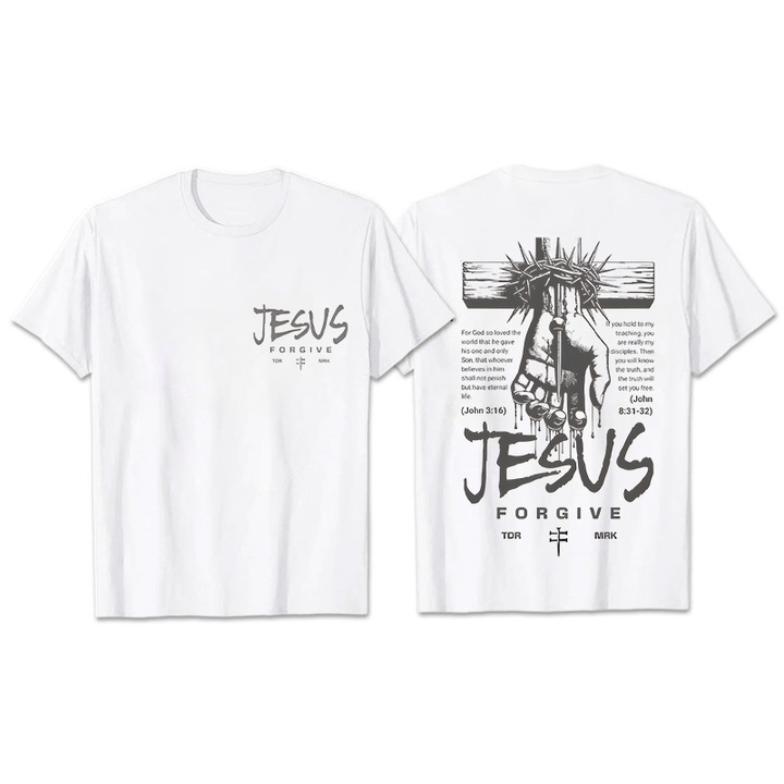 Christianartworkshop Religious Jesus Forgive Crown of Thorns Cross Unisex T-shirt - White - 2XL - image 8