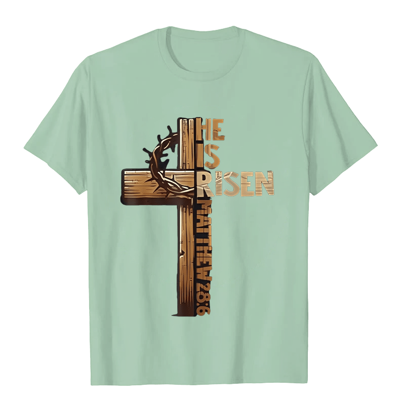 Christianartworkshop He Is Risen Cross & Crown of Thorns Unisex T-shirt - Light Green - 2XL - image 5