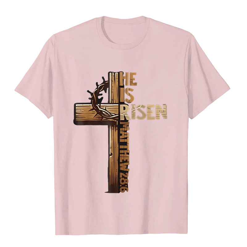Christianartworkshop He Is Risen Cross & Crown of Thorns Unisex T-shirt - Light Pink - 2XL - image 3