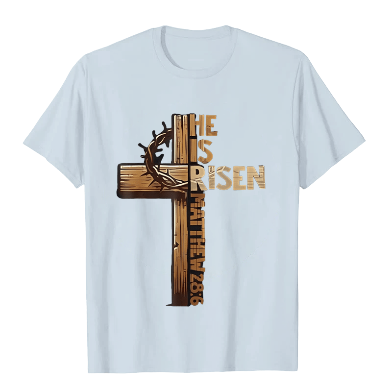 Christianartworkshop He Is Risen Cross & Crown of Thorns Unisex T-shirt - Light Blue - 2XL - image 1