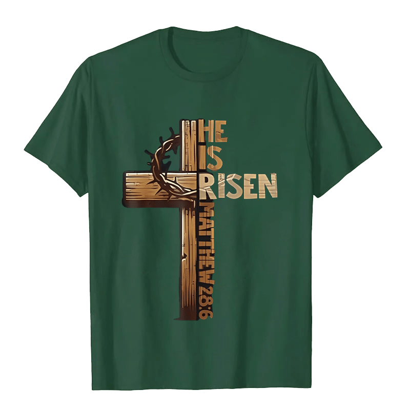 Christianartworkshop He Is Risen Cross & Crown of Thorns Unisex T-shirt - Dark Green - 2XL - image 8