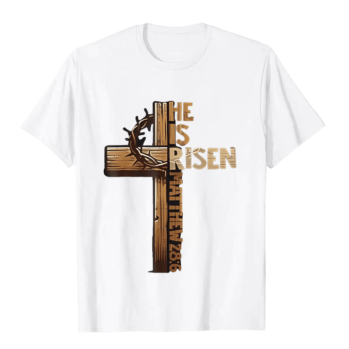 Christianartworkshop He Is Risen Cross & Crown of Thorns Unisex T-shirt - White - 2XL - image 2