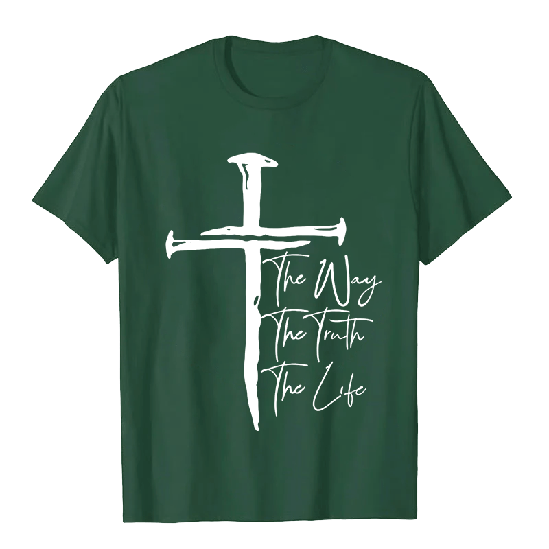 Christianartworkshop Faith - Based Black Cross The Way The Truth The Life Unisex T-shirt - Dark Green - 2XL - image 3