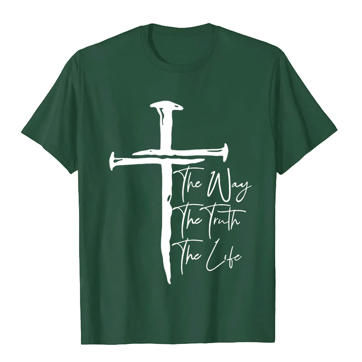 Christianartworkshop Faith - Based Black Cross The Way The Truth The Life Unisex T-shirt - Dark Green - 2XL - image 3