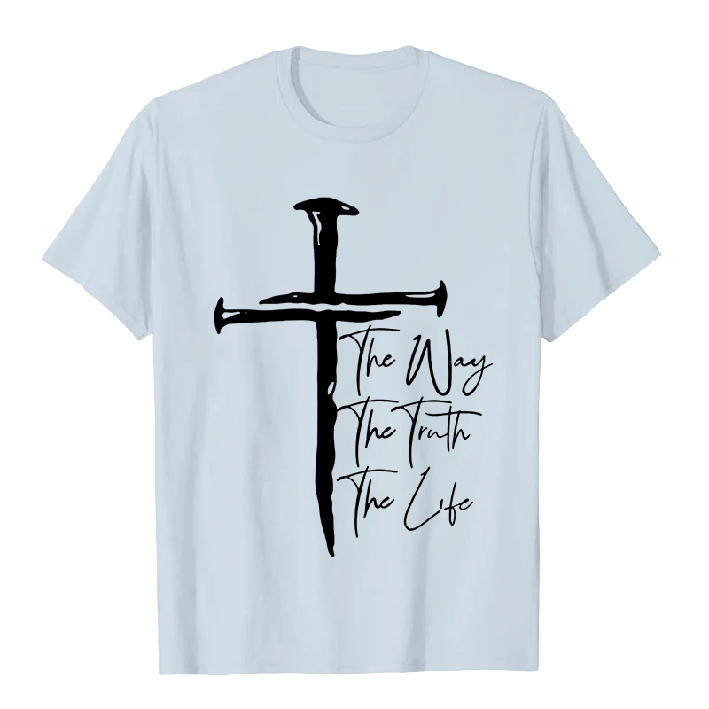 Christianartworkshop Faith - Based Black Cross The Way The Truth The Life Unisex T-shirt - Light Blue - 2XL - image 7