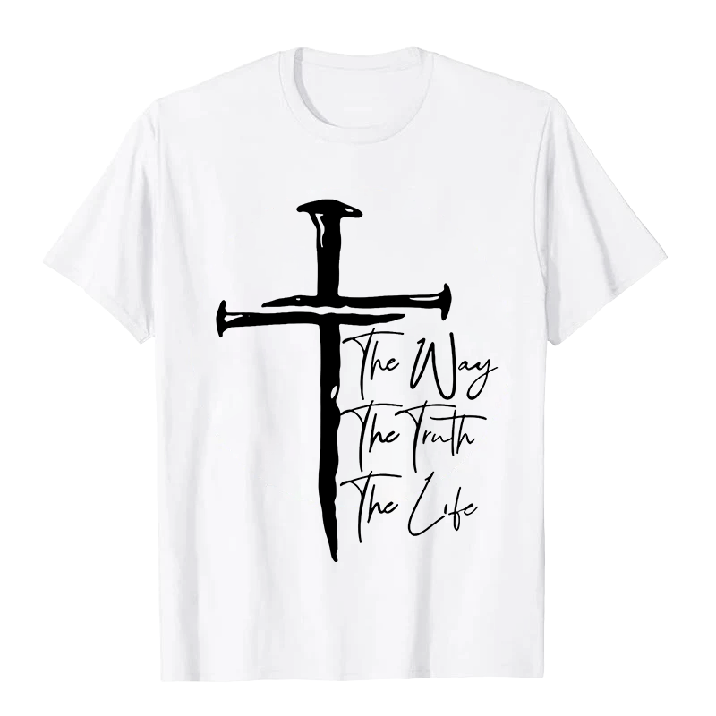 Christianartworkshop Faith - Based Black Cross The Way The Truth The Life Unisex T-shirt - White - 2XL - image 2