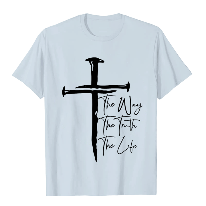Christianartworkshop Faith - Based Black Cross The Way The Truth The Life Unisex T-shirt - Light Blue - 2XL - image 7