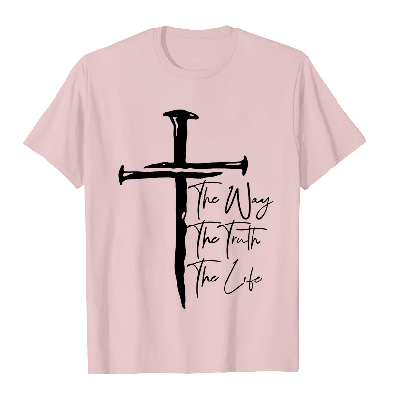 Christianartworkshop Faith - Based Black Cross The Way The Truth The Life Unisex T-shirt - Light Pink - 2XL - image 9