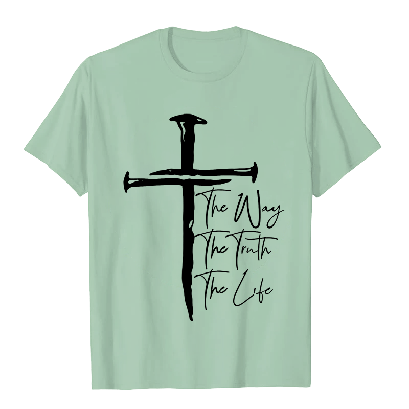 Christianartworkshop Faith - Based Black Cross The Way The Truth The Life Unisex T-shirt - Light Green - 2XL - image 7