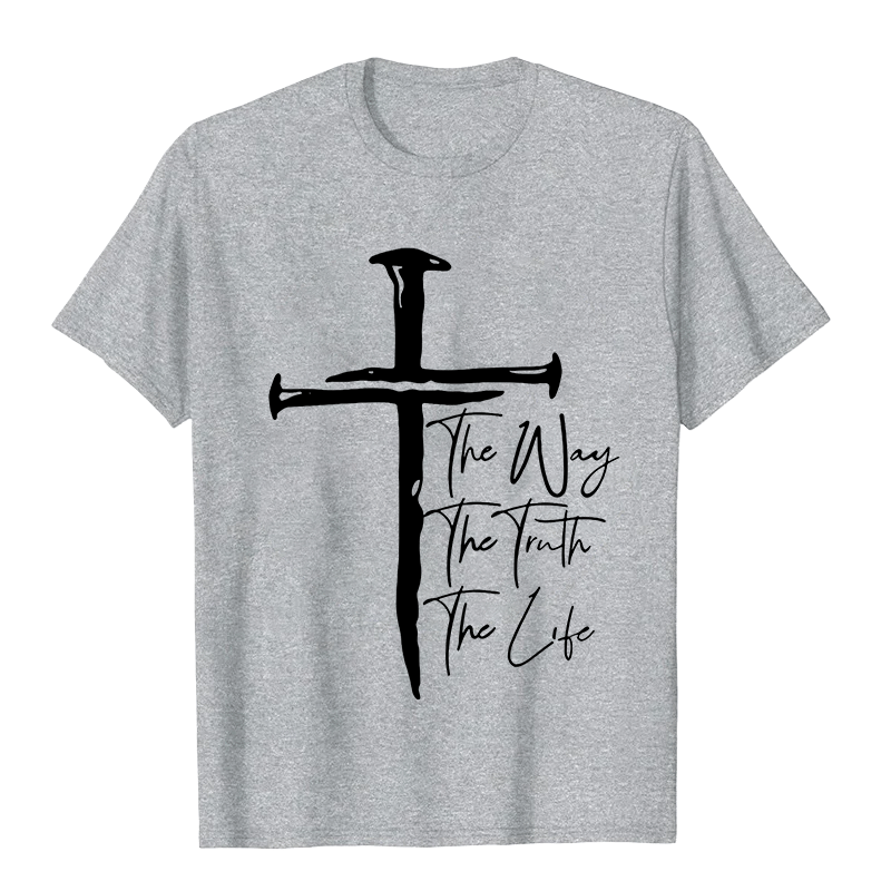 Christianartworkshop Faith - Based Black Cross The Way The Truth The Life Unisex T-shirt - Grey - 2XL - image 4