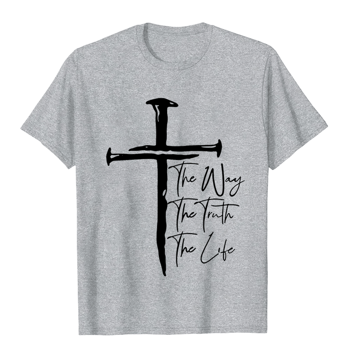 Christianartworkshop Faith - Based Black Cross The Way The Truth The Life Unisex T-shirt - Grey - 2XL - image 4