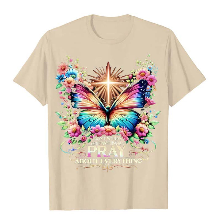 Christianartworkshop Faith-Inspired Butterfly and Cross Pray About Everything Unisex T-shirt - Beige - 2XL - image 4
