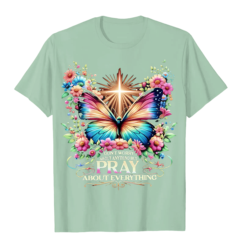 Christianartworkshop Faith-Inspired Butterfly and Cross Pray About Everything Unisex T-shirt - Light Green - 2XL - image 7