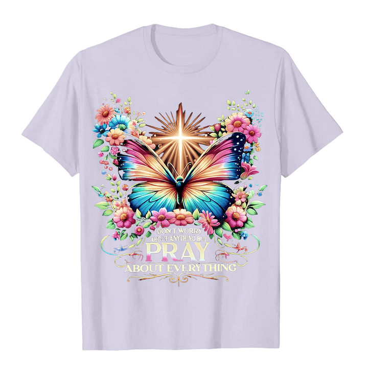 Christianartworkshop Faith-Inspired Butterfly and Cross Pray About Everything Unisex T-shirt - Light Purple - 2XL - image 4