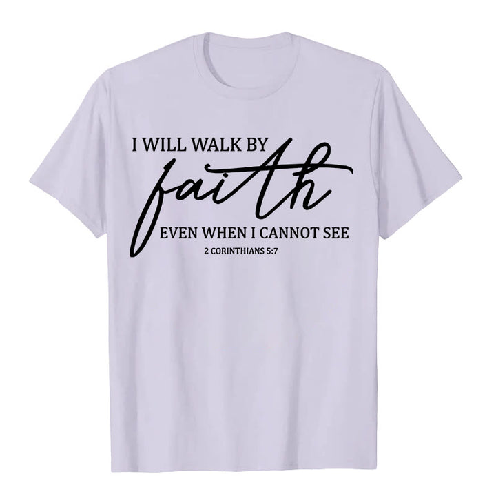 Christianartworkshop I Will Walk By Faith Bible Quote Unisex T-shirt - Light Purple - 2XL - image 0
