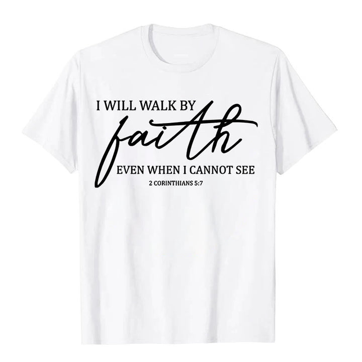 Christianartworkshop I Will Walk By Faith Bible Quote Unisex T-shirt - White - 2XL - image 3