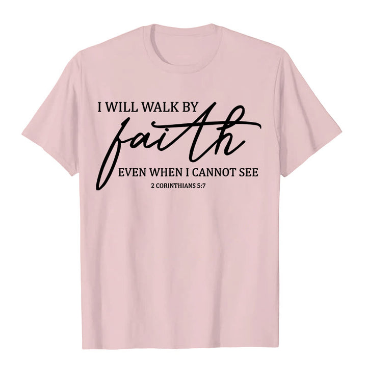 Christianartworkshop I Will Walk By Faith Bible Quote Unisex T-shirt - Light Pink - 2XL - image 5