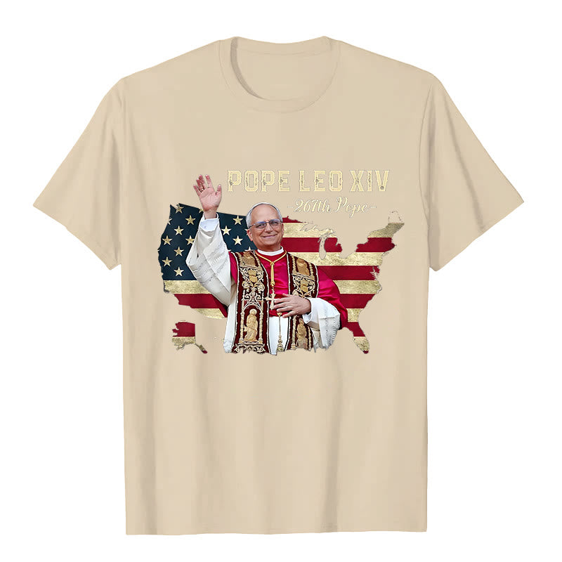 Christianartworkshop Pope Leo XIV America Flag Unisex T-shirt - Beige - 2XL - image 5