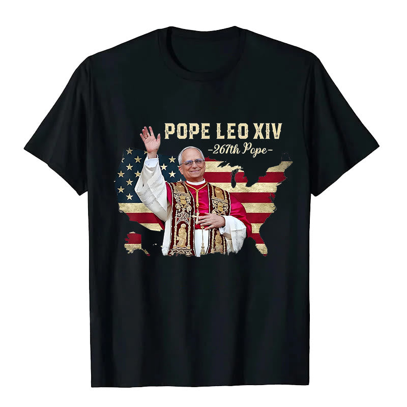 Christianartworkshop Pope Leo XIV America Flag Unisex T-shirt - Black - 2XL - image 0