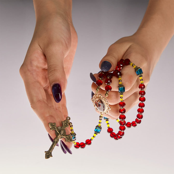 Christianartworkshop Handmade Red Crystal Bohemian Czech Glass Our Lady of Guadalupe Crucifix Rosary - image 4