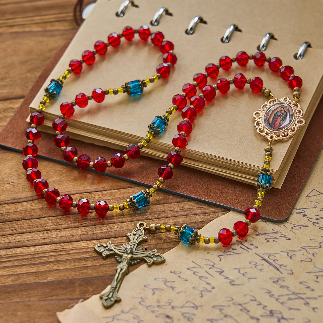 Christianartworkshop Handmade Red Crystal Bohemian Czech Glass Our Lady of Guadalupe Crucifix Rosary - image 2